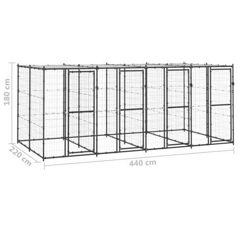  Kojec dla psa, z zadaszeniem, stalowy, 9,68 m²