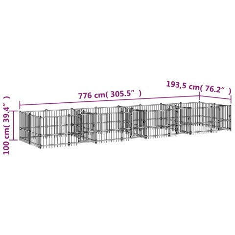  Kojec zewnętrzny dla psa, stalowy, 15,02 m²