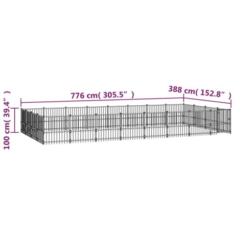  Kojec zewnętrzny dla psa, stalowy, 30,11 m²