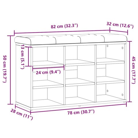  Ławka na buty dąb artisan 82x32x50 cm Drewno klejone