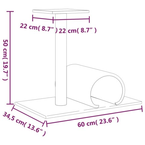  Drapak dla kota z tunelem, jasnoszary, 60x34,5x50 cm