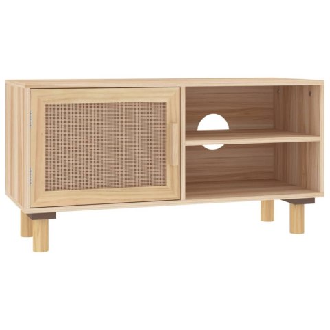  Stolik pod TV, brązowy, 80x30x40 cm, drewno sosnowe i rattan