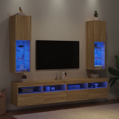  Szafki TV, z LED, 2 szt., dąb sonoma, 30,5x30x102 cm