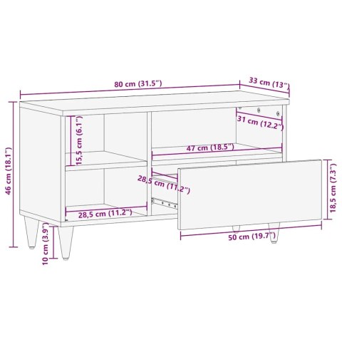  Szafka pod telewizor, czarna, 80x33x46 cm, lite drewno mango