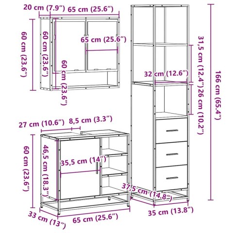  3-cz zestaw mebli łazienkowych, czarny, materiał drewnopochodny