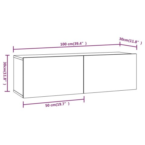  Ścienne szafki TV, 4 szt., przydymiony dąb, 100x30x30 cm