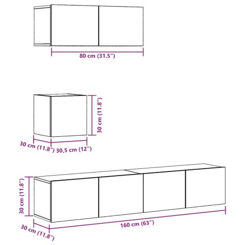  4-cz. zestaw szafek TV, stare drewno, materiał drewnopochodny