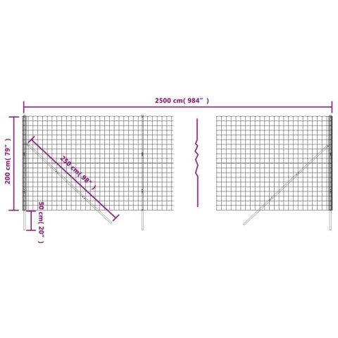  Ogrodzenie z siatki drucianej, antracytowe, 2x25 m