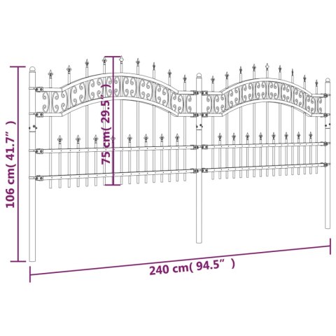  Ogrodzenie z grotami, czarne, 115 cm, malowana proszkowo stal