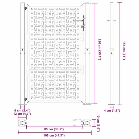  Brama ogrodowa 105x155 cm Stal nierdzewna Krzyż wzór