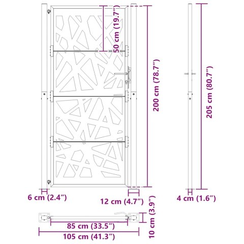  Brama ogrodowa 105x205 cm Stal nierdzewna Lekka konstrukcja