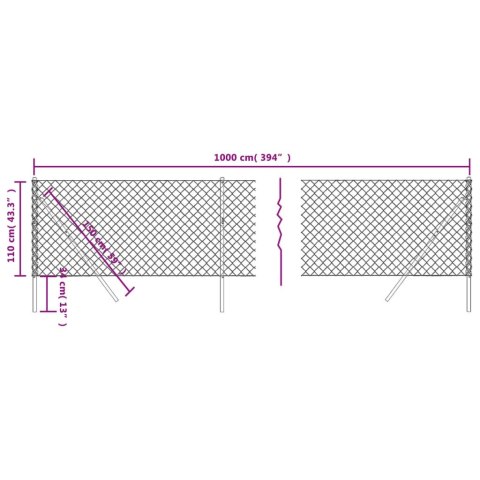  Ogrodzenie z siatki, antracytowe, 1,1x10 m