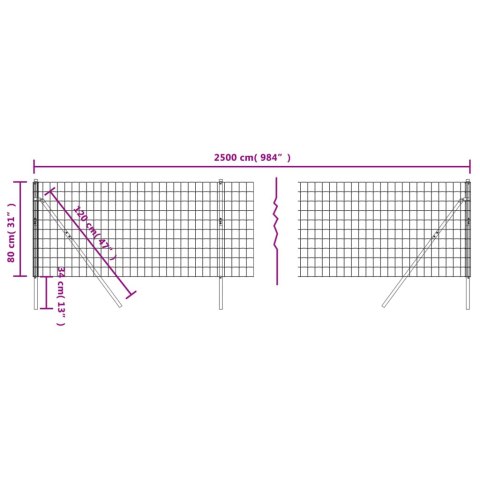  Ogrodzenie z siatki drucianej, antracytowe, 0,8x25 m