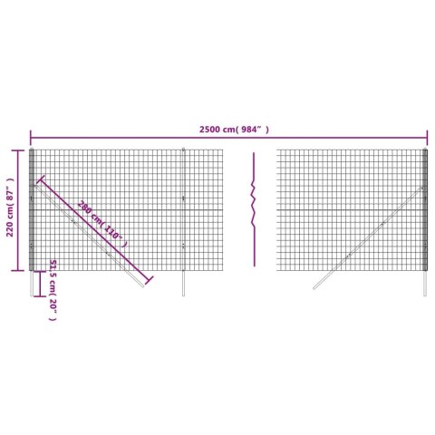  Ogrodzenie z siatki drucianej, antracytowe, 2,2x25 m