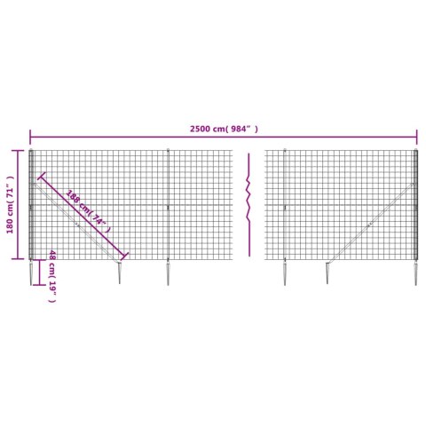  Ogrodzenie z siatki, z kotwami, antracytowe, 1,8x25 m