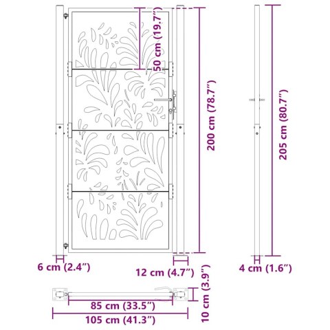  Brama ogrodowa 105x205 cm Stal nierdzewna Wzór fali