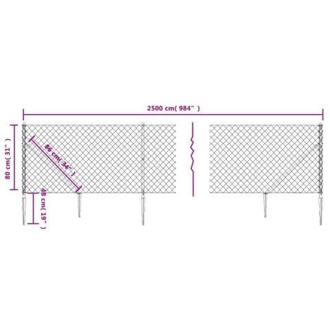  Ogrodzenie z siatki, z kotwami, antracytowe, 0,8x25 m