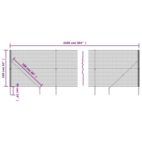  Ogrodzenie z siatki, z kotwami, zielone, 1,6x25 m