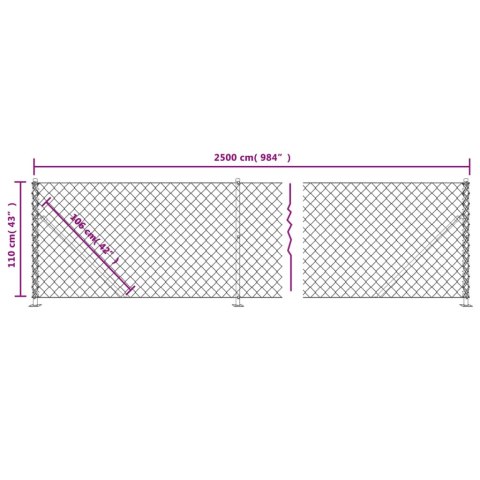  Ogrodzenie z siatki ze stopami słupków, srebrne, 1,1x25 m