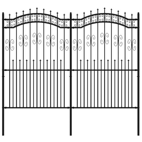  Ogrodzenie z grotami, czarne, 222 cm, malowana proszkowo stal