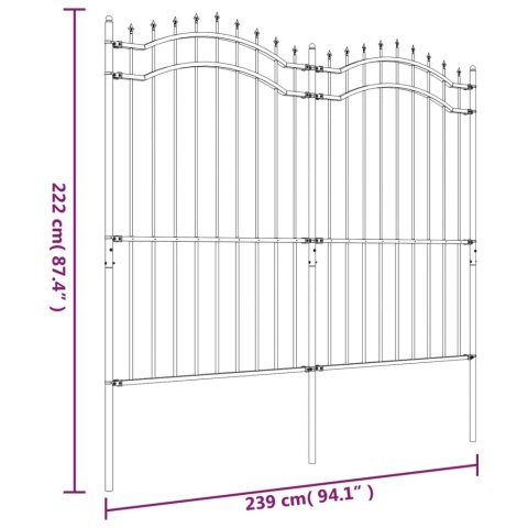  Ogrodzenie z grotami, czarne, 222 cm, malowana proszkowo stal