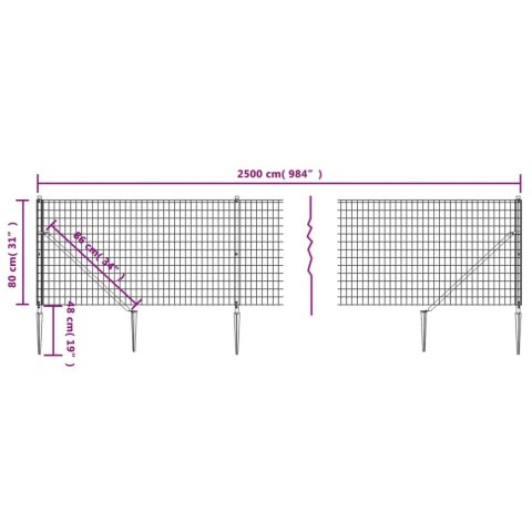  Ogrodzenie z siatki, z kotwami, antracytowe, 0,8x25 m