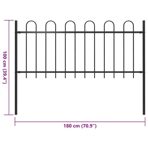  Panel ogrodzeniowy z zaokrąglonymi końcami, 1,8 m, czarny