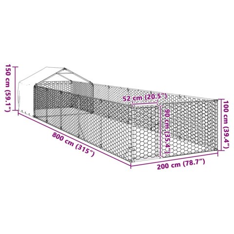  Zewnętrzna buda dla psa z wybiegiem 8x2x1,5 m Stal ocynkowana