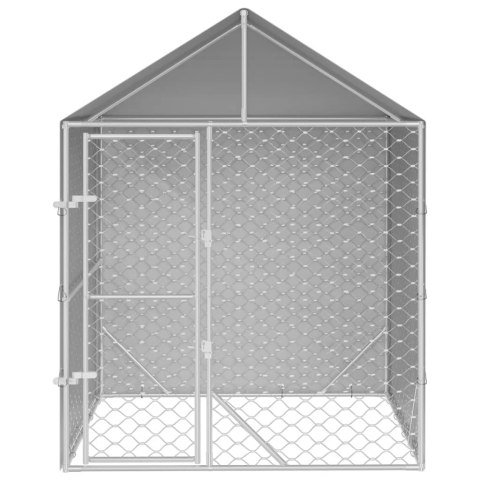  Kojec dla psa, z dachem, srebrny, 2x2x2,5 m, stal galwanizowana