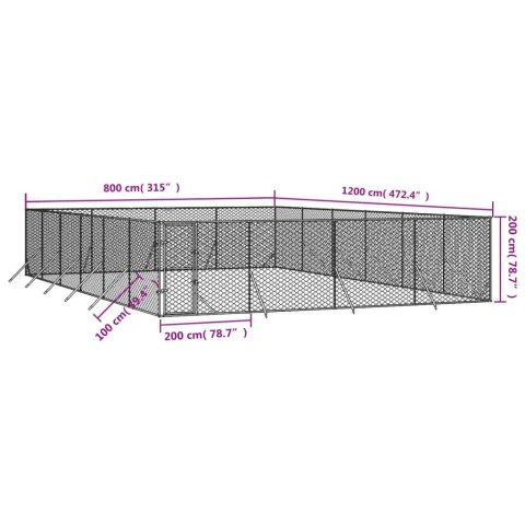  Kojec zewnętrzny dla psa, 8x12x2 m, stal galwanizowana