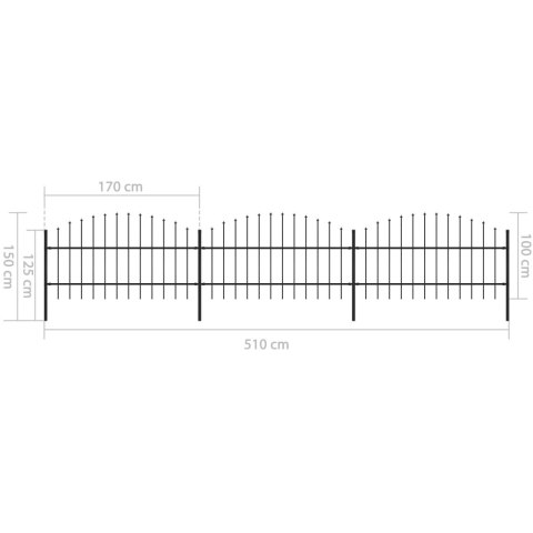  Panele ogrodzeniowe z grotami, stal, (0,75-1) x 5,1 m, czarne