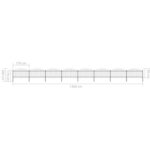  Panele ogrodzeniowe z grotami, stal, (1,25-1,5)x13,6 m, czarne