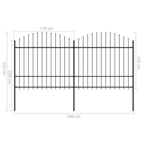  Panele ogrodzeniowe z grotami, stal, (1,5-1,75) x 3,4 m, czarne