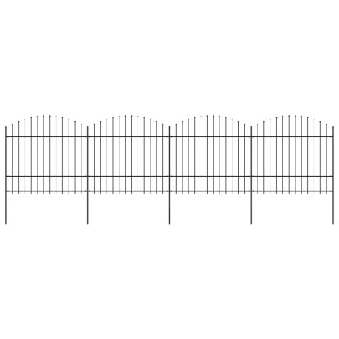  Panele ogrodzeniowe z grotami, stal, (1,5-1,75) x 6,8 m, czarne