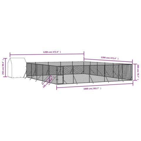  Kojec dla psa z dachem, srebrny, 12x12x2,5 m stal galwanizowana