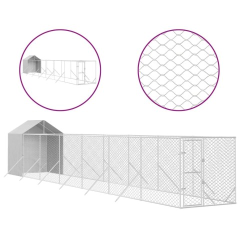  Kojec dla psa, z dachem, srebrny, 2x14x2,5m, stal galwanizowana