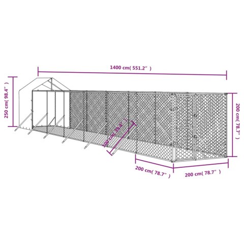  Kojec dla psa, z dachem, srebrny, 2x14x2,5m, stal galwanizowana