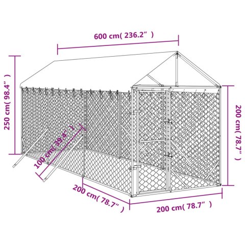  Kojec dla psa, z dachem, srebrny, 2x6x2,5 m, stal galwanizowana