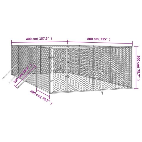  Kojec zewnętrzny dla psa, 4x8x2 m, stal galwanizowana