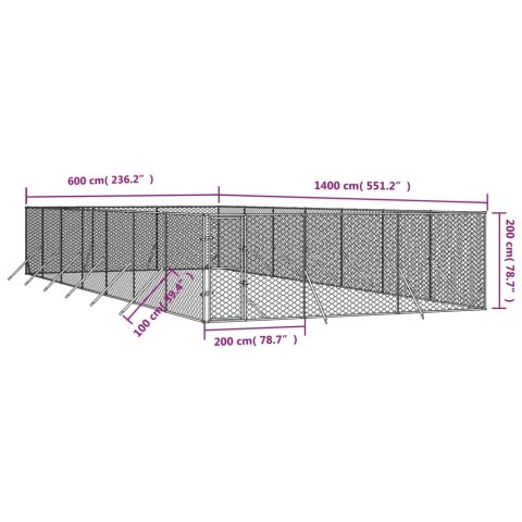  Kojec zewnętrzny dla psa, 6x14x2 m, stal galwanizowana