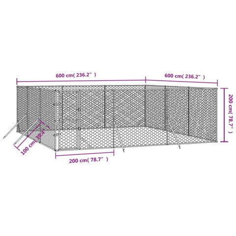  Kojec zewnętrzny dla psa, srebrny, 6x6x2 m, stal galwanizowana