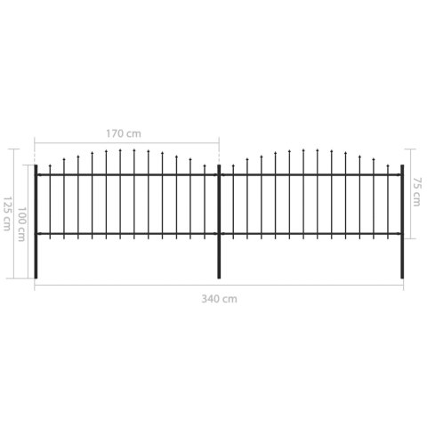  Panele ogrodzeniowe z grotami, stal, (0,5-0,75) x 3,4 m, czarne