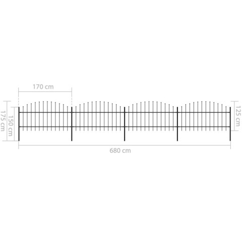  Panele ogrodzeniowe z grotami, stal, (1-1,25) x 6,8 m, czarne