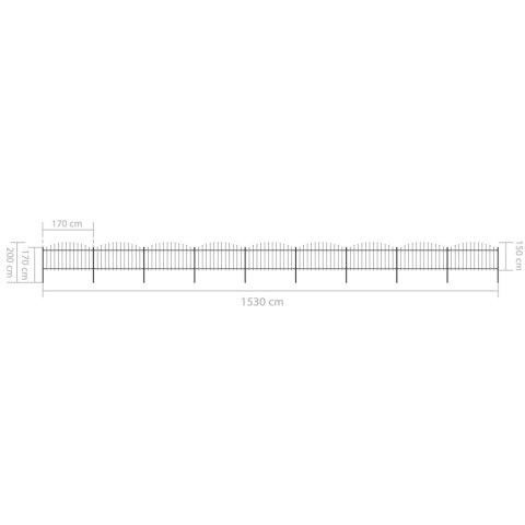  Panele ogrodzeniowe z grotami, stal, (1,25-1,5) x 15,3 m, czarne