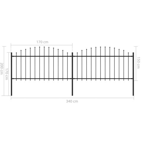  Panele ogrodzeniowe z grotami, stal, (1,25-1,5) x 3,4 m, czarne