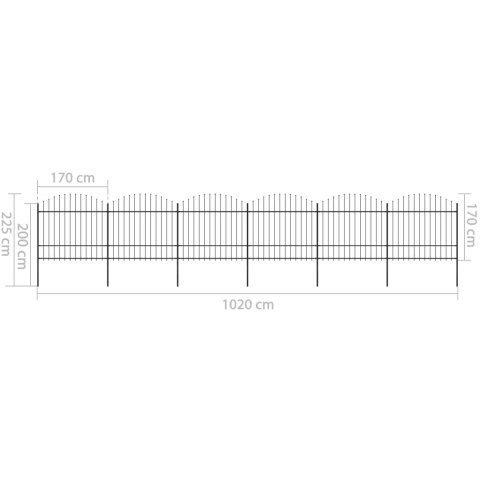  Panele ogrodzeniowe z grotami, stal, (1,5-1,75)x10,2 m, czarne