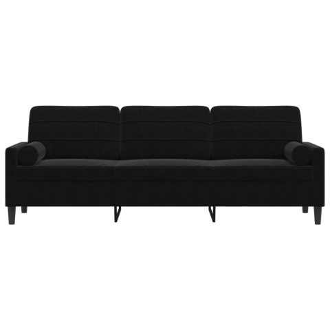  3-osobowa sofa z poduszkami, czarna, 210 cm, aksamit