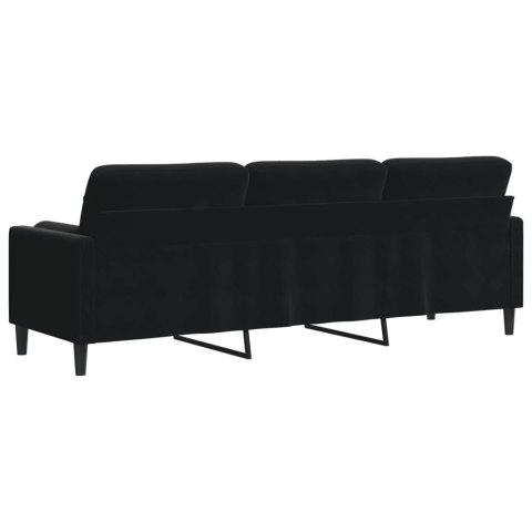  3-osobowa sofa z poduszkami, czarna, 210 cm, aksamit