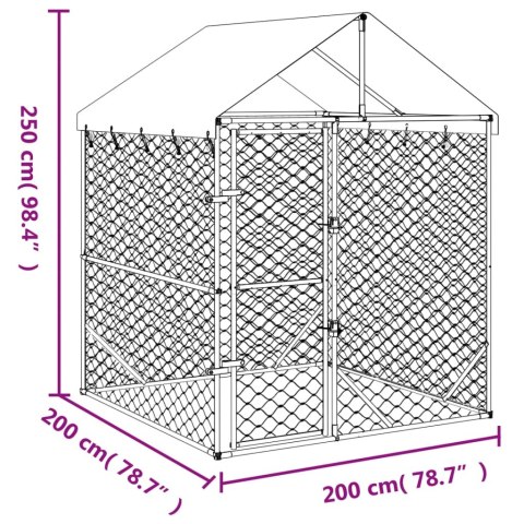  Kojec dla psa, z dachem, srebrny, 2x2x2,5 m, stal galwanizowana