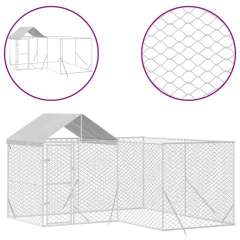  Kojec dla psa, z dachem, srebrny, 4x4x2,5 m, stal galwanizowana